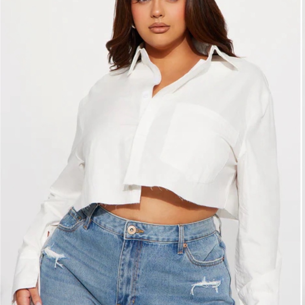 Fashion Nova It's A Must Asymmetrical Poplin Shirt - White 1X